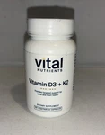 Vitamin D3 + K2, 60 Vital Nutrients Vegetarian Capsules New Sealed Exp 05/2027. Fixed Price $17.00.