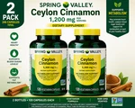 2-PACK Spring Valley Ceylon Cinnamon Dietary Supplement Vegetarian Capsules. Fixed Price $29.99.
