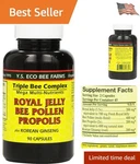 Organic Royal Jelly Bee Pollen Propolis + Ginseng 90 Count Dietary Capsules. Fixed Price $34.94.