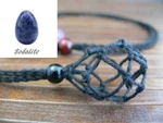 Sodalite Egg Stone & Hemp Crystal Holder Adjustable Interchangeable Necklace. Fixed Price $20.01.