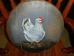 V.nice 1992 Round Wood Cheese Box - Hand Painted Chicken Hen (signed Chis Bible). Fixed Price $19.95.