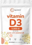 Micro Ingredients Vitamin D3 5,000 Iu, 500 Softgels Virgin Coconut Oil. Fixed Price $19.99.