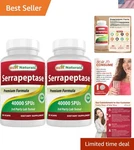 Pure Serrapeptase 40000 Spus 90 Vegetarian Capsules X2, U.s. Made Quality. Fixed Price $35.09.