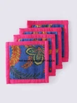Handcrafted Printed Velvet Coasters Set 4 Soft Fabric Cup Mats Home Decor Blue. Fixed Price $12.99.