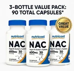 Pack Nutricost Nac N-acetyl L-cysteine 600MG 30 Vegan Caps Diet Supplement. Fixed Price $15.99.