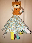 Tiger - Lovey Security Blanket/sensory Tags & Rattle * Home Sewn Hand Tied. Fixed Price $14.95.