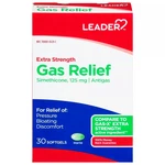 Leader Gas Relief Simethicone 125MG Extra Strength Softgels 30 Count. Fixed Price $7.99.