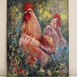 Original Oil Painting Rooster Chicken 8X10 Hand Painted Art On Fiberboard. Fixed Price $62.99.