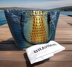 Brahmin Bermuda Ombre Medium Asher Caribbean Blue Sunset Yellow Leather Handbag. Fixed Price $267.50.