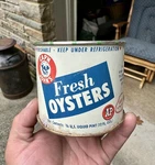 Vintage Capn John Fresh Oysters Tin Can Atlantic Pacific Tea Co New York 12 Oz. Fixed Price $24.99.