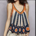 Pol Floral Crochet Semi Sheer Vneck Sleeveless Flowy Navy, Orange Tank Top Os. Fixed Price $38.00.