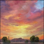 Love Art Original Oil Painting Arizona Landscape Southwestern Bright Sunset Sky. Fixed Price $189.00.