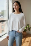 Free People Movement White Cropped Long Sleeve Tee Medium Athletic Yoga Top. Fixed Price $26.55.