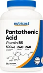 Nutricost Pantothenic Acid (vitamin B5) 500MG, 240 Capsules. Fixed Price $48.99.