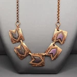 Vintage Copper Confetti Lucite Necklace 16" Color Shift Avant-garde Panel Link. Fixed Price $74.00.