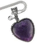 Heart Necklace Wire Wrapped Healing Crystal Pendant With Chain Charm Stone Jewel. Fixed Price $39.88.