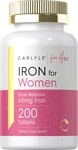 Women's Iron Supplement 45 Mg 200 Tablets Vegetarian By Carlyle. Fixed Price $13.59.