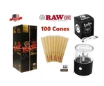 Raw Black 1/4 Size Pre Rolled Cone + Rechargeable Electric Herb Grinder. Fixed Price $49.99.
