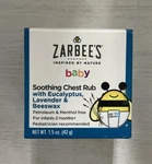 Zarbees Naturals Baby Chest Rub Eucalyptus Lavender & Beeswax 1.5 Oz 08/2024. Fixed Price $9.99.