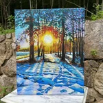 Original 16X20 Oil Painting, Bright Colorful On Canvas Winter Sunset Artwork. Fixed Price $320.00.