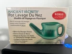 Ancient Secrets Nasal Cleansing Pot Plastic Travel Model Plus Bonus Salt Packets. Fixed Price $11.99.