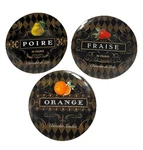3 Oneida French Chocolate Dessert Plates - Orange, Strawberry And Pear. Fixed Price $18.95.