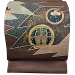 Japanese Kimono Belt Fukuro Obi Pure Silk Ash Brown Otaiko-gara FF0627. Fixed Price $71.51.