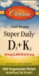 Carlson Labs Super Daily D3 + K2 - 2,000 IU/45MCG 360 Drops .34 Floz Fresh. Fixed Price $23.99.