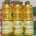 3 Alba Botanicals Hawaiian Cocktail Gel Body Wash Scent Creamy Pina Colada 12OZ. Fixed Price $39.99.