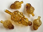 Vintage Lot 5 Grape Cluster Glass Bottles Decanters Amber, One 12 Inch, Four 6IN. Fixed Price $68.00.